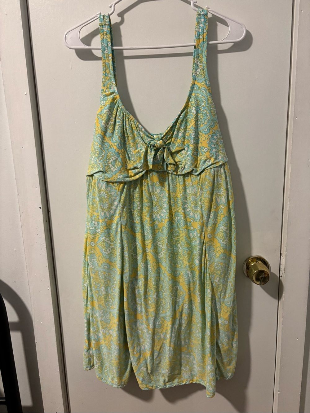 Summer Tie-Front Swimsuit Sundress in Mint & Yellow Paisley